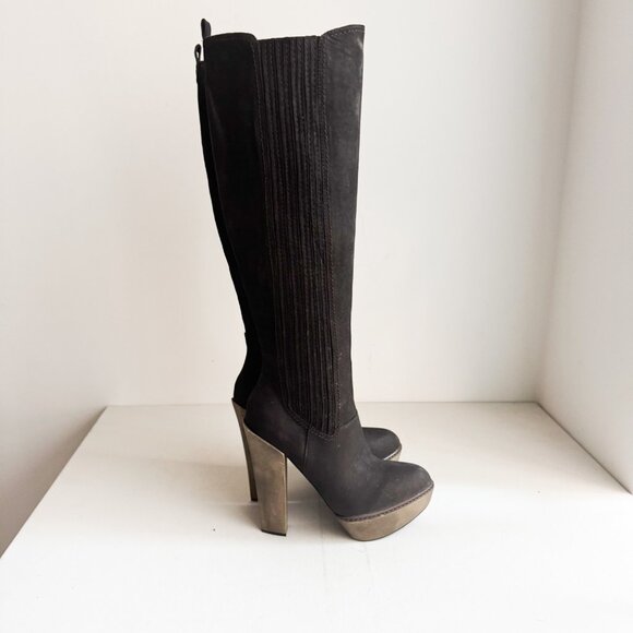 Joe's Deep Dark Brown Nubuck Suede High Heel Boots 7.5 - Picture 1 of 7